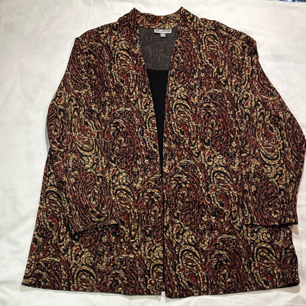 JM Collection Paisley Boho Open Front Blazer Multicolor Women's Size 2X